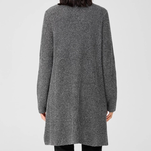 Eileen Fisher Silk Noil Stand Collar Cardigan Charcoal Medium - Picture 3 of 10
